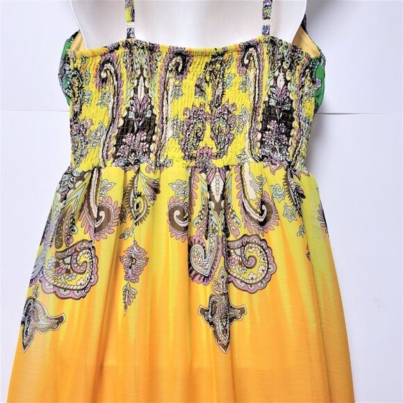 𝅺LONG Yellow Green Spaghetti Strap Polyester Gown- NWOT - Picture 6 of 14